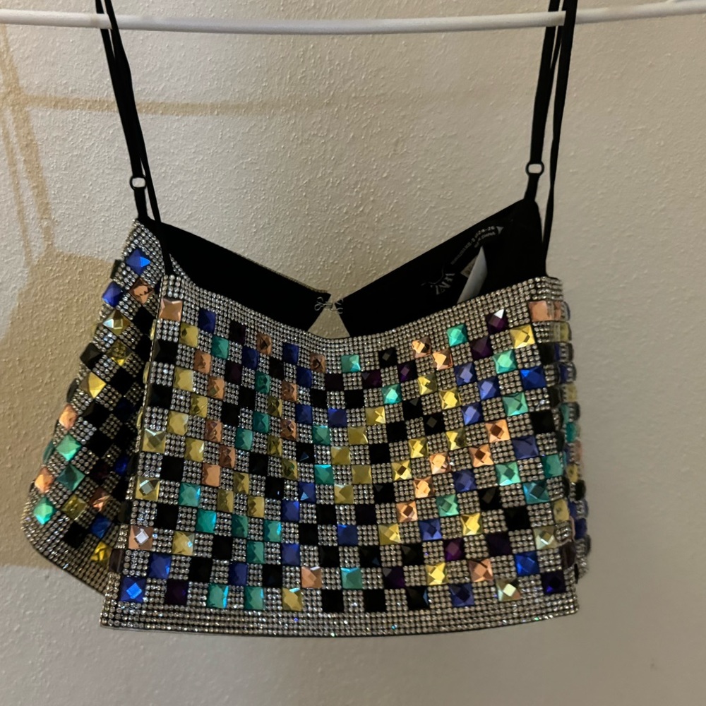 Zara Multicolor Sequin Crop Top - Picture 2 of 7